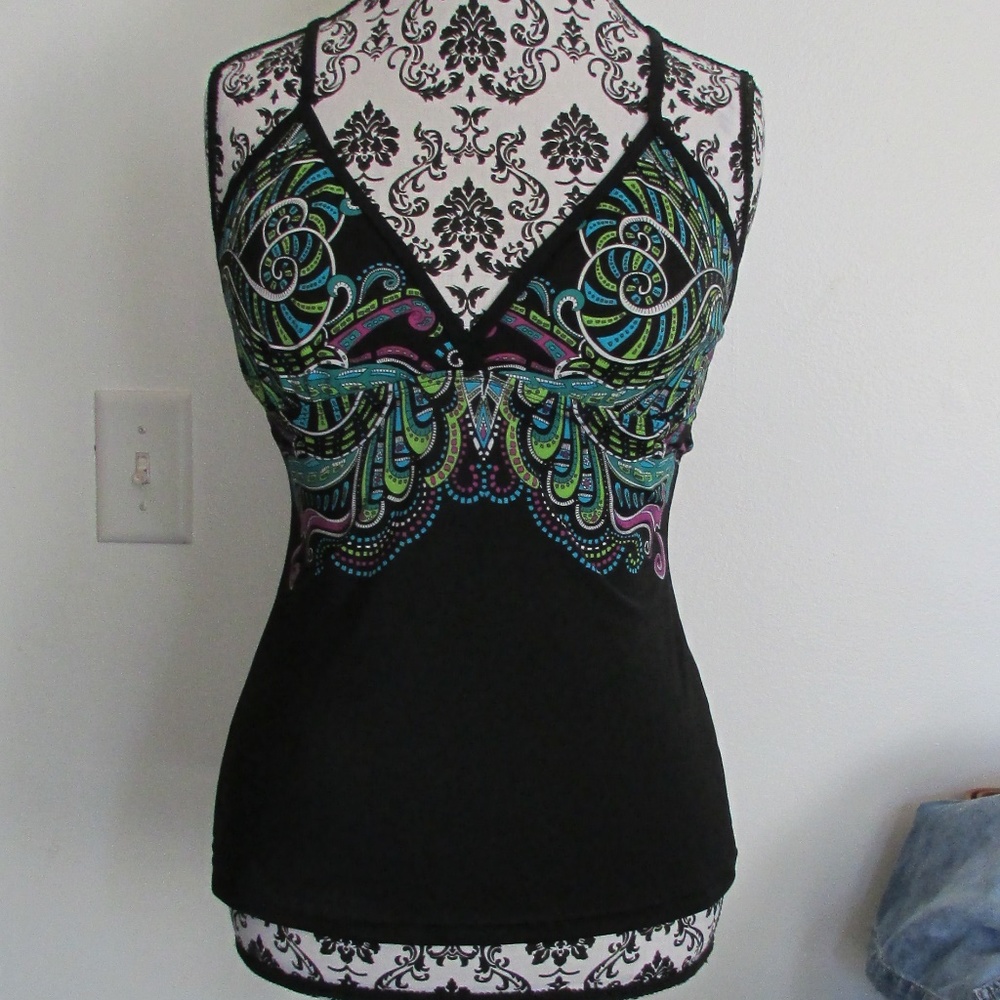 Athleta Black Mosaic Hanalei Bay Mia Tankini Top